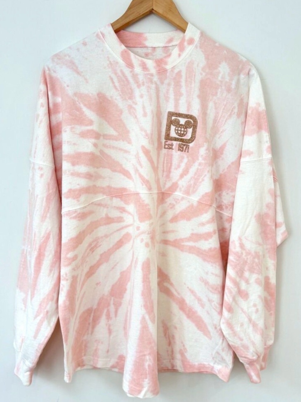 Disney Pink & White Tie-Dye Crewneck Spirit Jersey with Glitter Logo